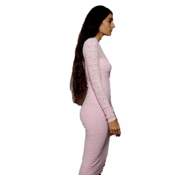 Versace Knit Lace Distressed Bodycon Dress Long Sleeve Full Length Pink 38 - Picture 3 of 13